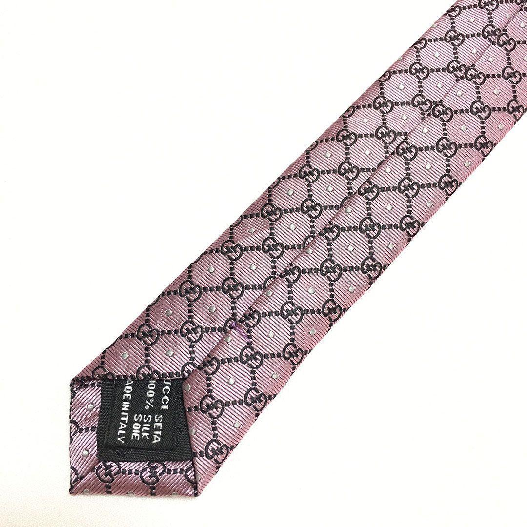 未使用級 グッチ GUCCI ネクタイ パープルピンク GG柄 総柄 ダブルG