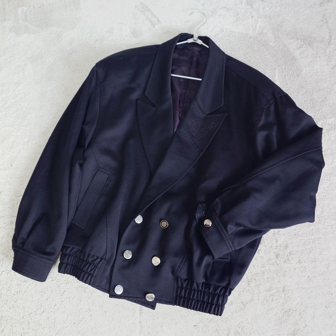 BLACK PIA ウール　短丈　ダブルライダース　刺繍　ライカ　Lサイズ 黒