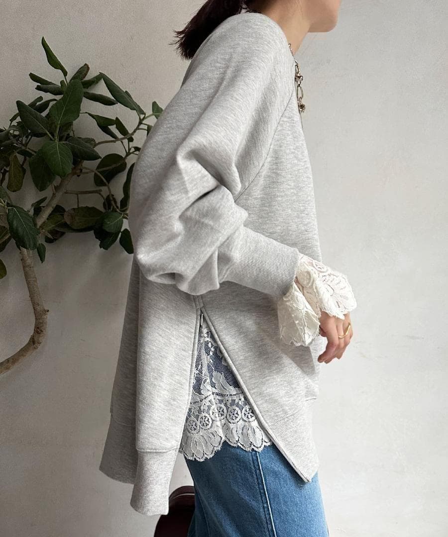 即日発送 レイヤードアイテム DOUDOU レースフレアブラウス オフホワイト