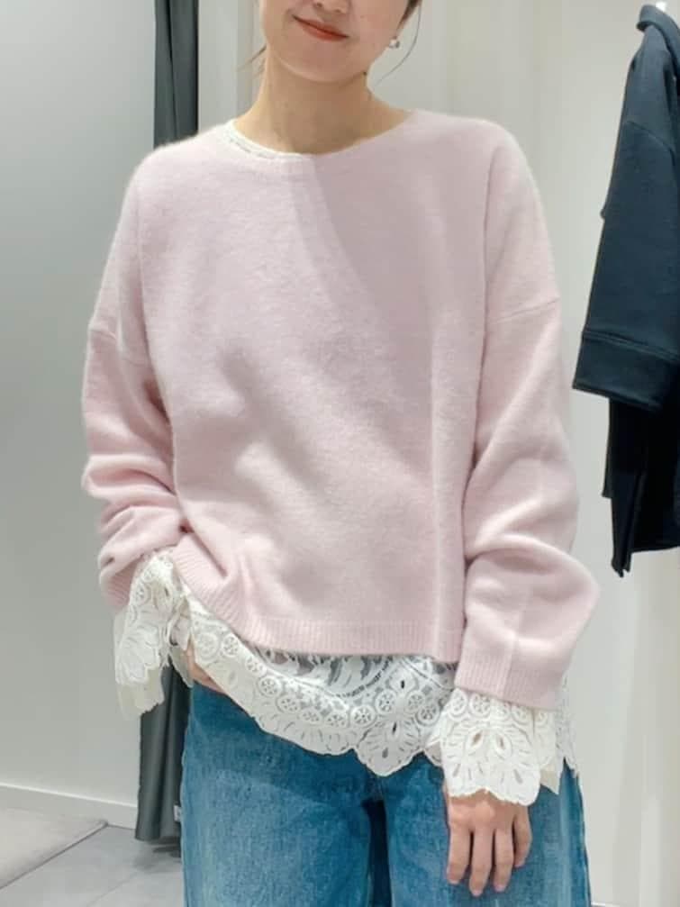 即日発送 レイヤードアイテム DOUDOU レースフレアブラウス オフホワイト