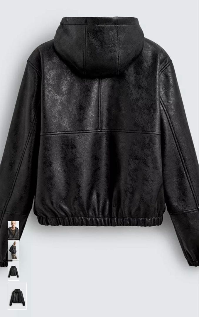 ZARA ブラックレザー風フード付きジャケット