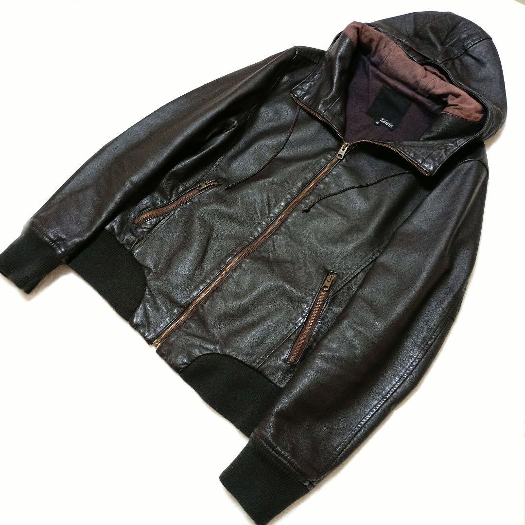 エドウィン EDWIN ラムレザー レザージャケット M 羊革 本革 フード 茶