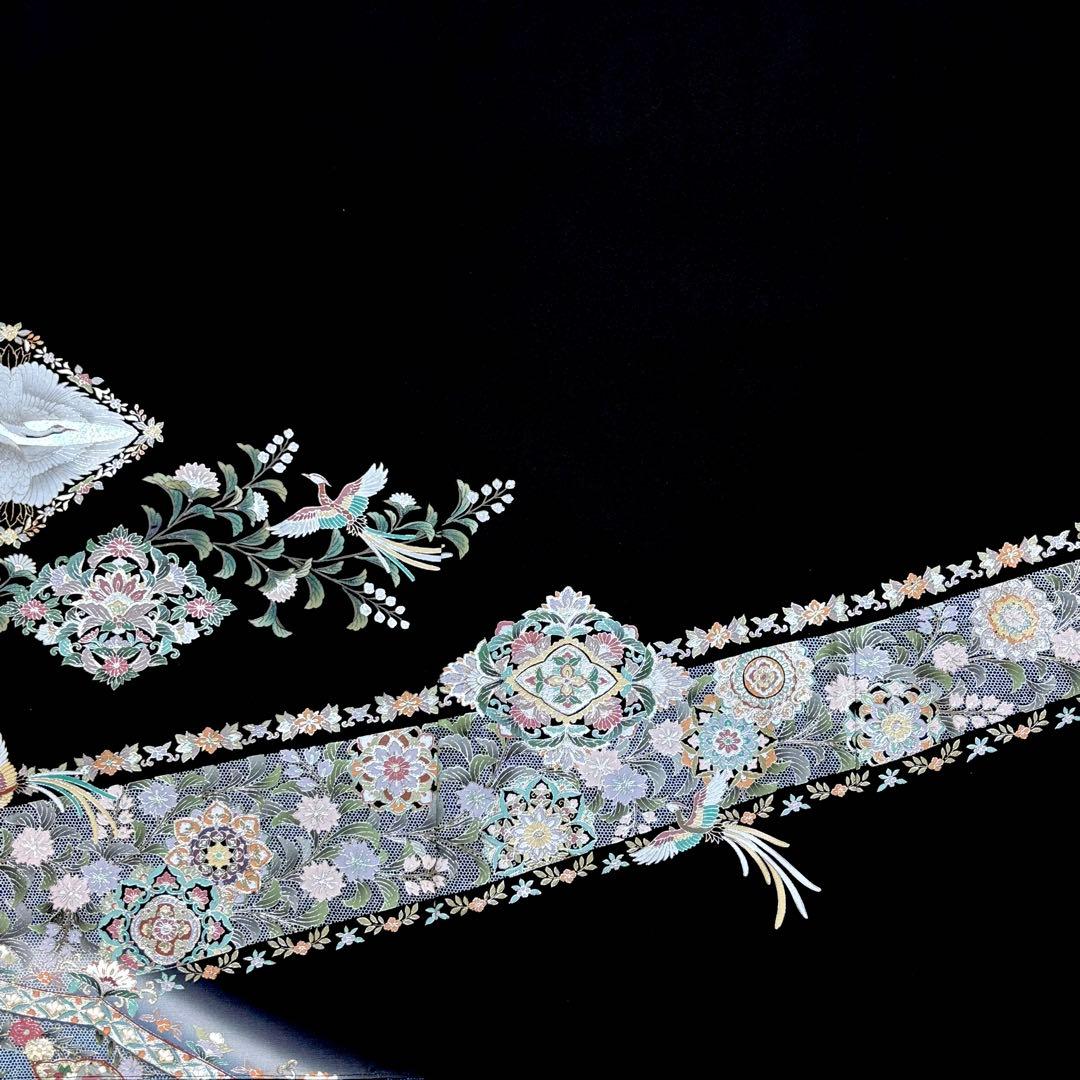 蒼空(そら)　着物リメイクワンピース　黒留袖ドレス　リピ割　フレア袖　双鶴