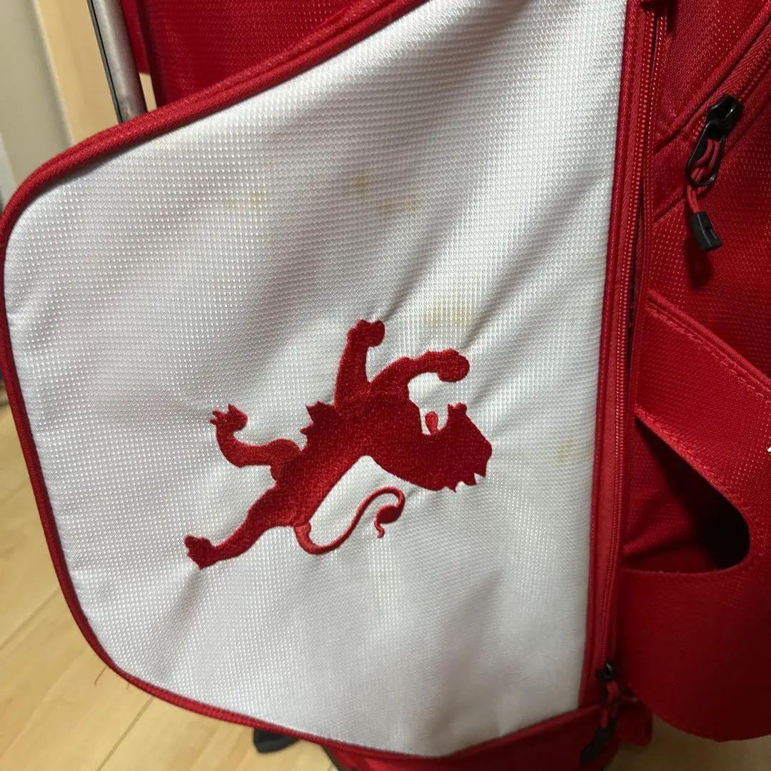 赤白ピレッティ刺繍スタンドゴルフバッグフード付き