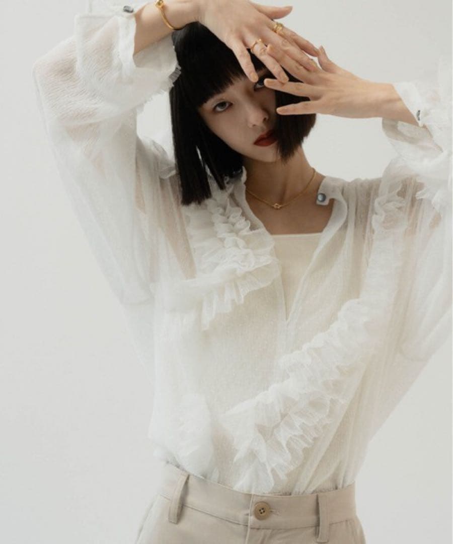 Knuth Marf tulle design blouse white 新品