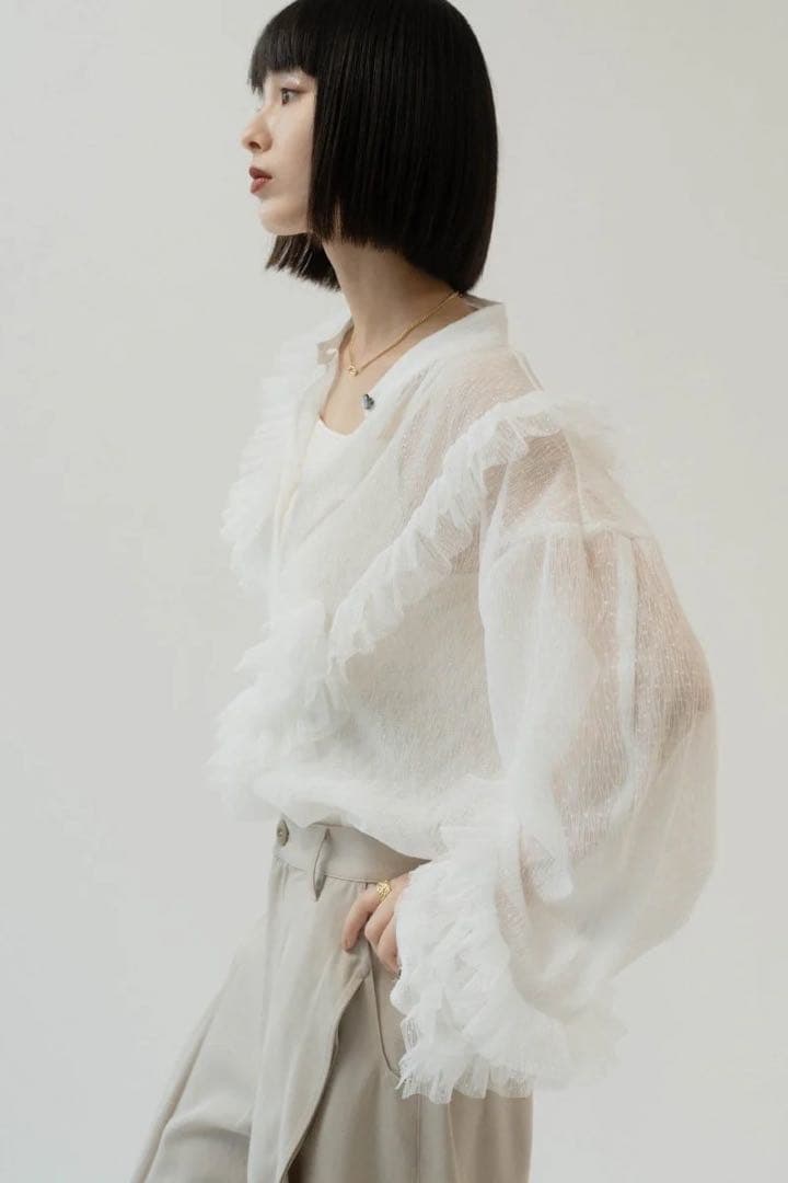 Knuth Marf tulle design blouse white 新品