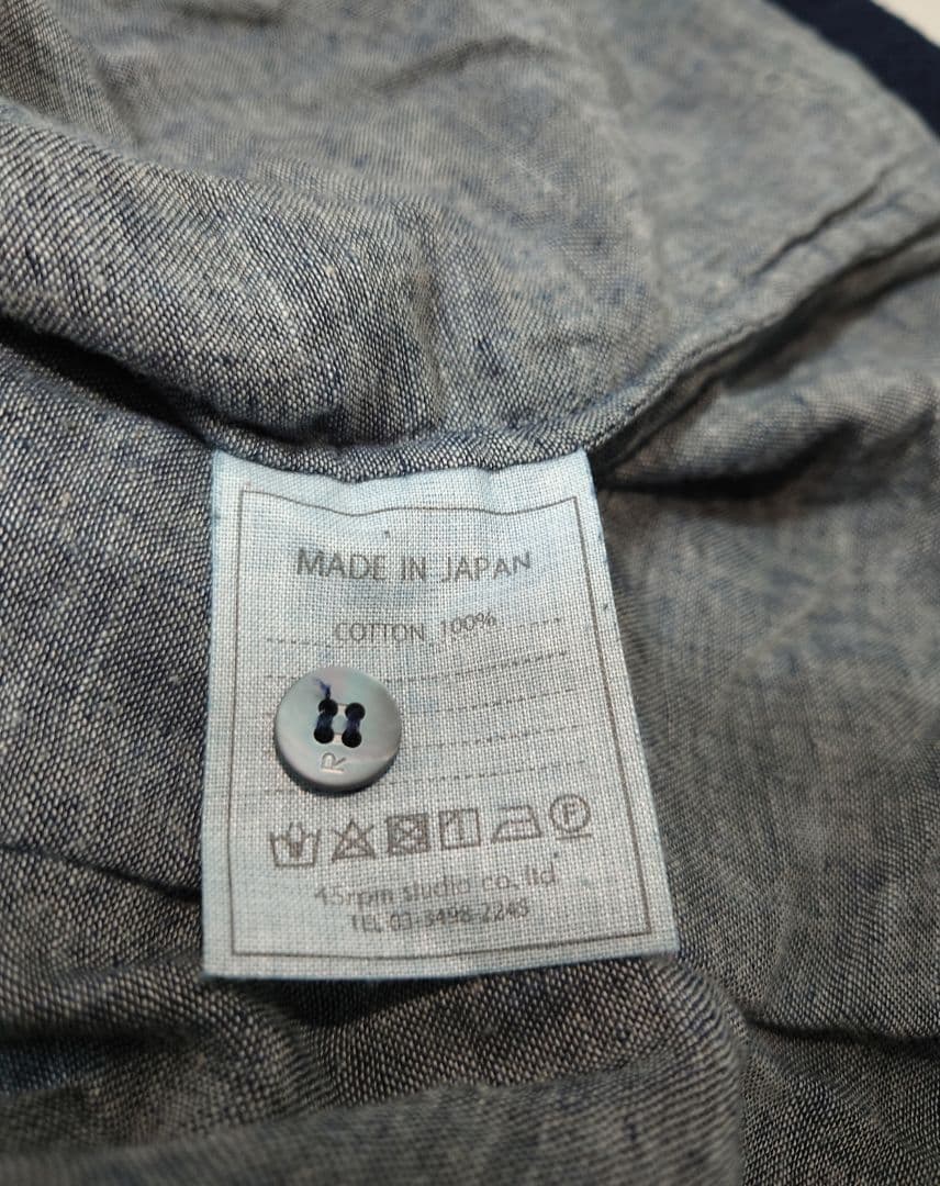 【45r】二重織/インディゴ/水玉/長袖ブラウス/日本製/size3