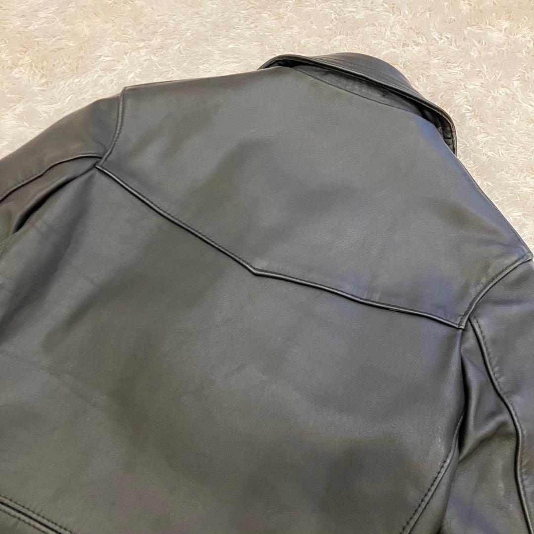 美品 希少32 英国製 666 Leather Wear ダブルライダース 黒