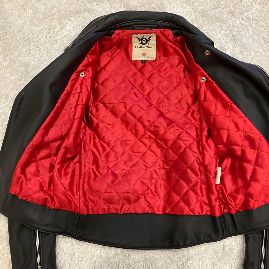 美品 希少32 英国製 666 Leather Wear ダブルライダース 黒
