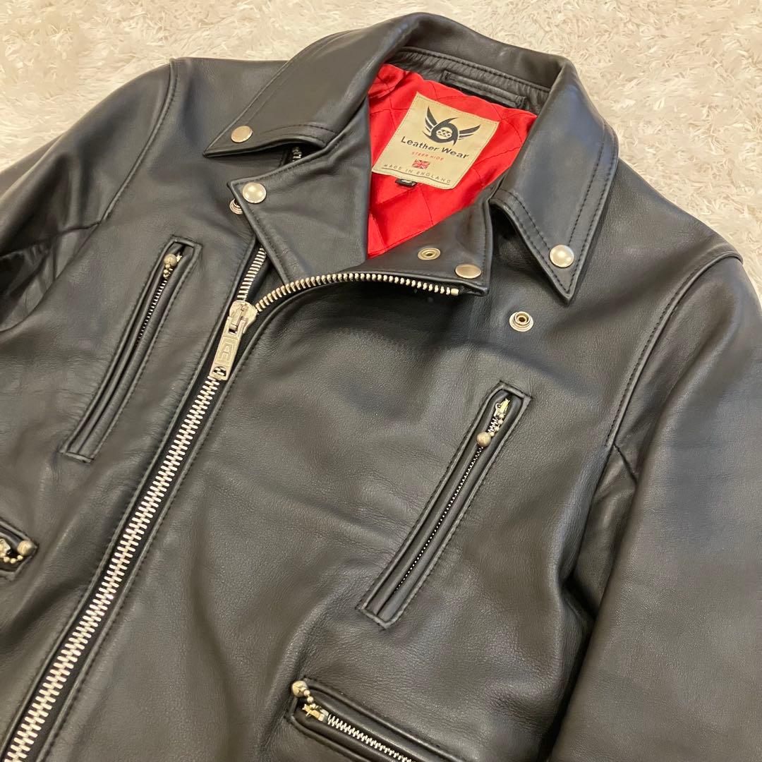 美品 希少32 英国製 666 Leather Wear ダブルライダース 黒