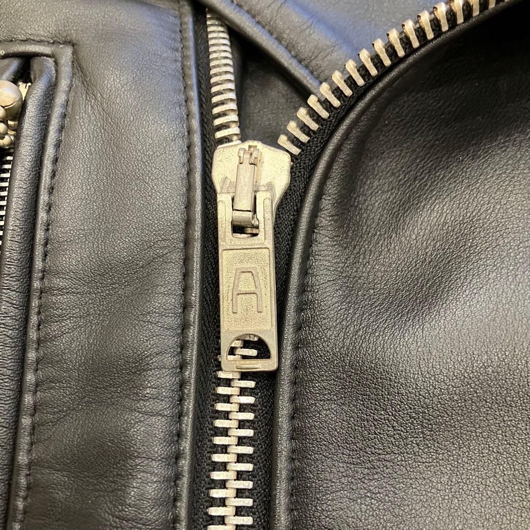 美品 希少32 英国製 666 Leather Wear ダブルライダース 黒