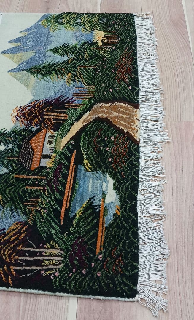 Y2181-4 ペルシャ絨毯 タブリーズ ウール 手織り 絵画 94×47㎝