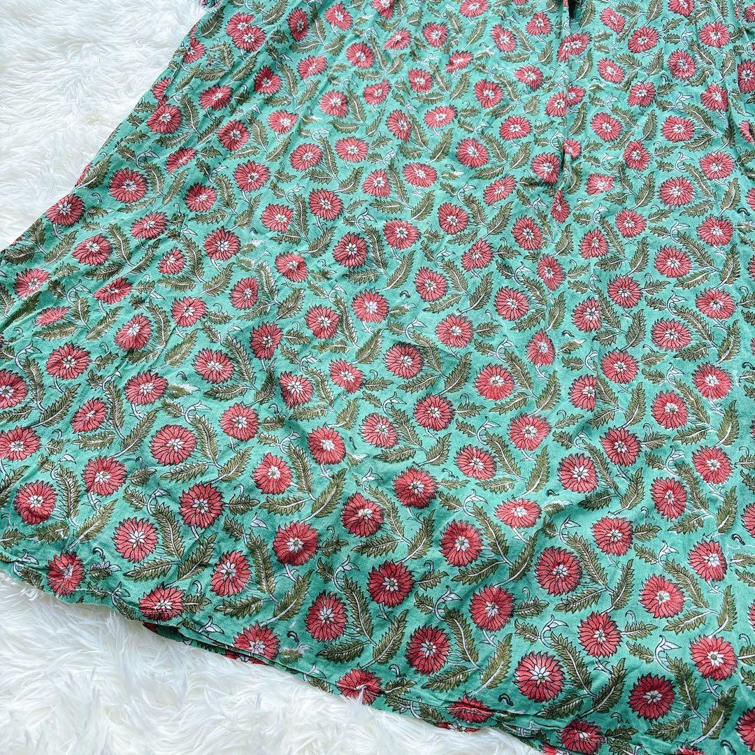【美品✨】Kiiraキーラ　ロングシャツワンピース　コットン　インド綿　花柄　F