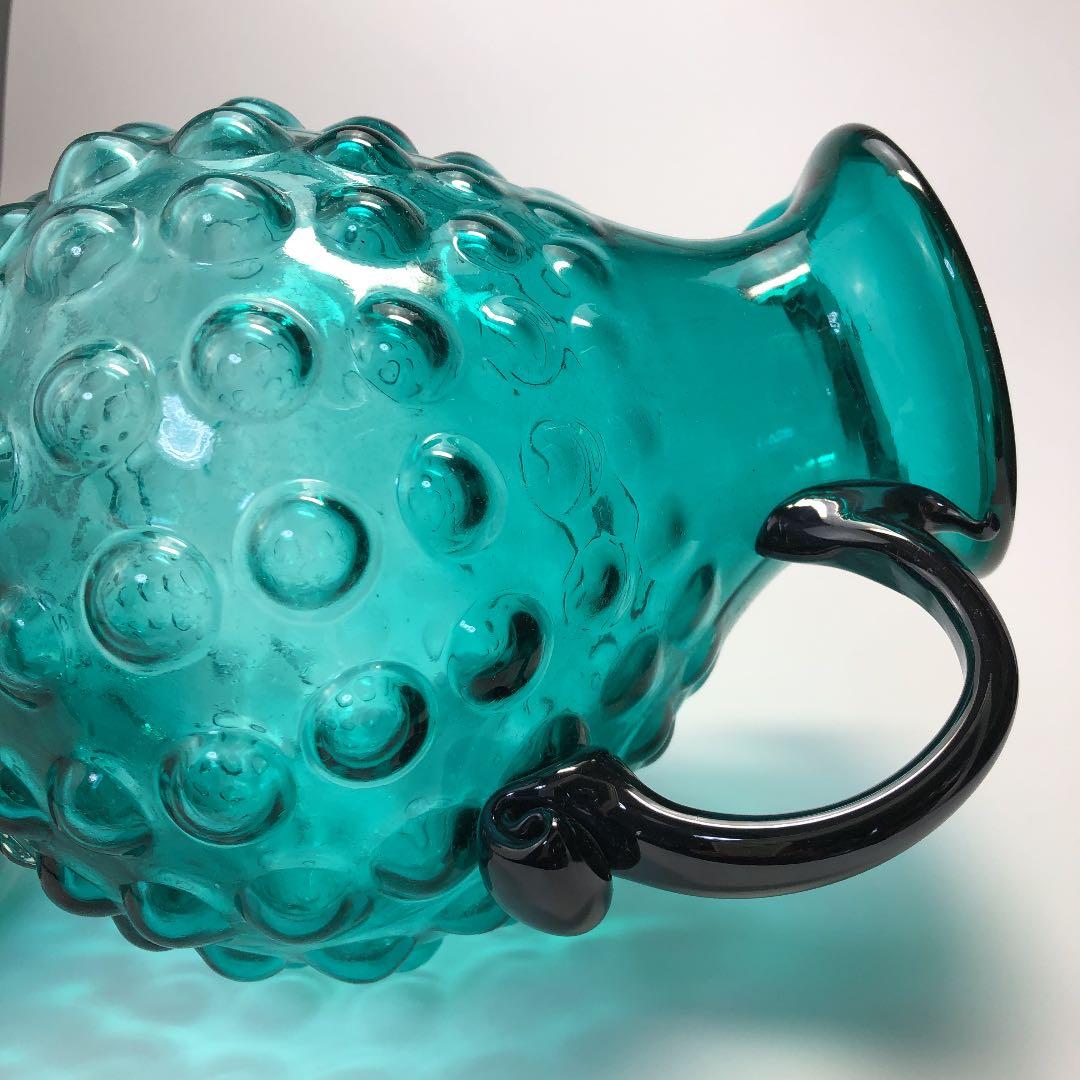 レトロなガラス器✳︎水差し・花瓶・ピッチャー　ハンドメイド　グリーン