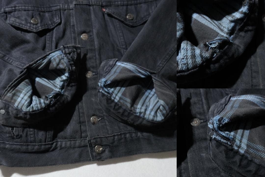 希少USA製 Levi's 70417 ブラックデニムジャケット 裏地チェック