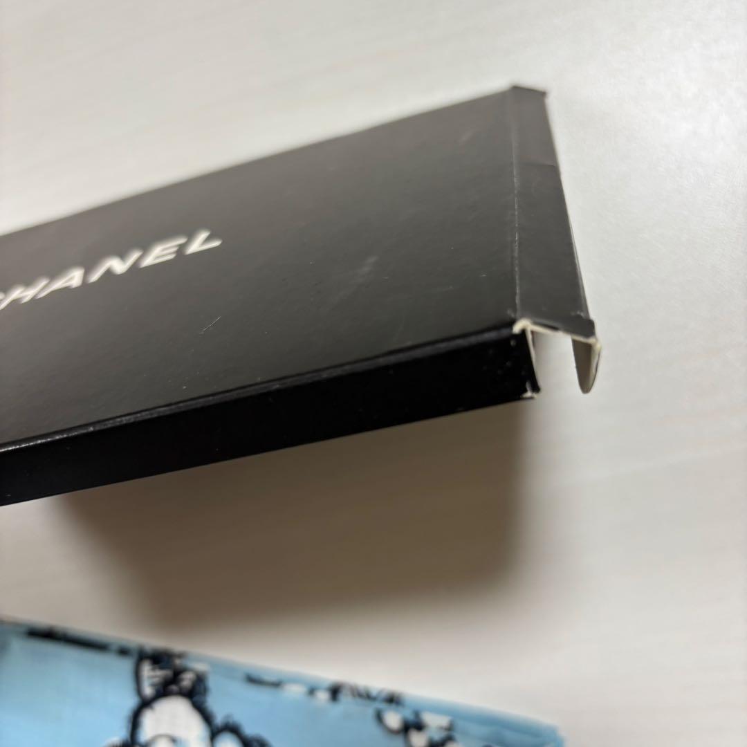 【美品・箱付き】CHANEL スカーフ ハンカチ 花柄 カメリア ブルー