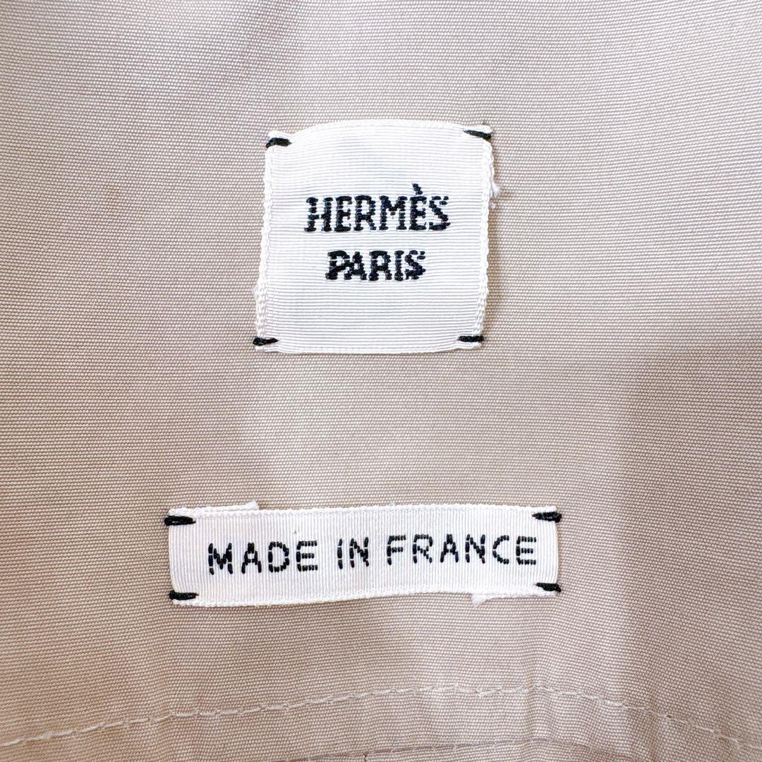 HERMES Hロゴ刺繍　アシンメトリーシャツワンピース 長袖　ロゴボタン