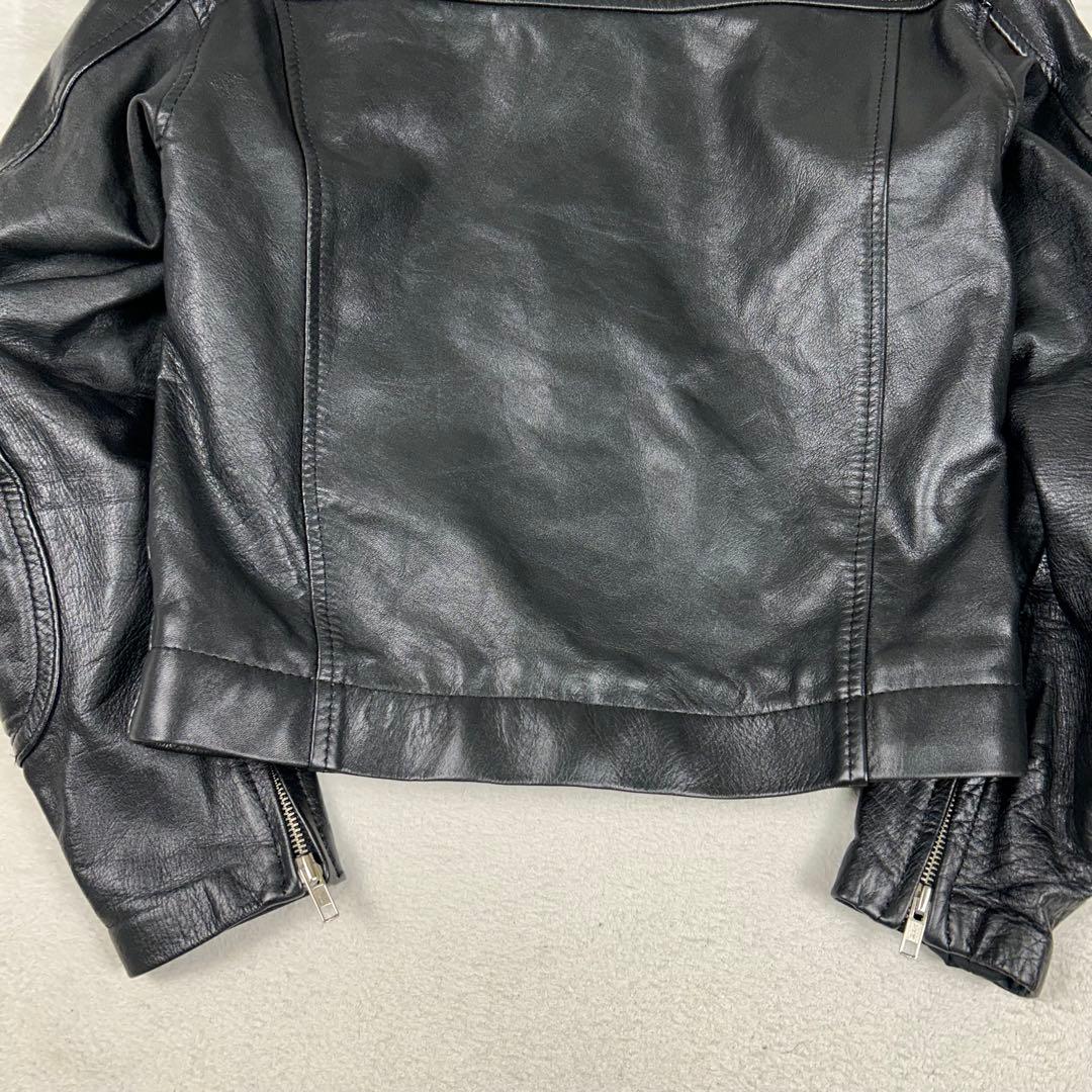 美品☆NANKAI リアルレザー シングルライダースジャケット 総柄 ブラックM