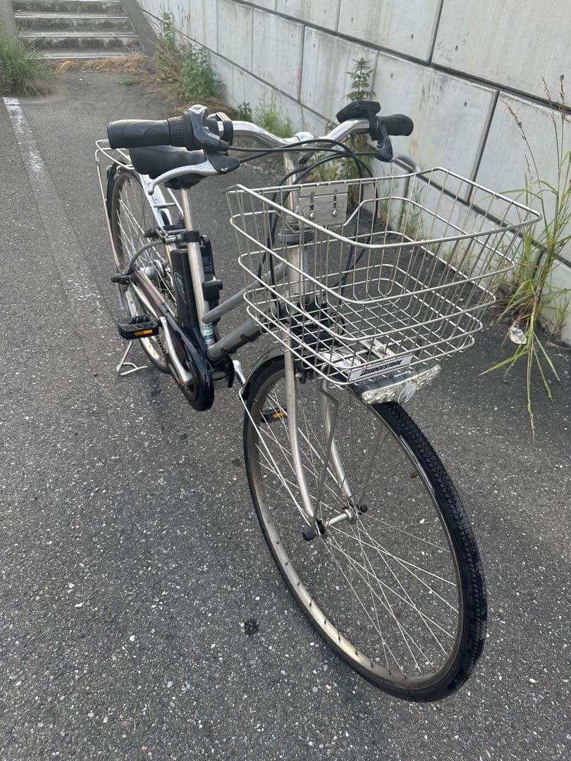シティタイプ自転車 シルバー 前バスケット付き