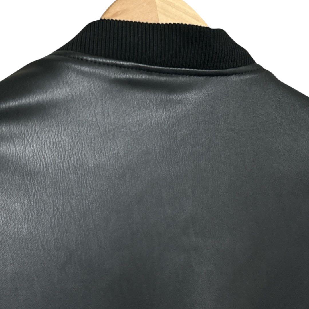 【特割】ZARA黒フェイクレザーボンバージャケットメンズXXL☆定価9900円