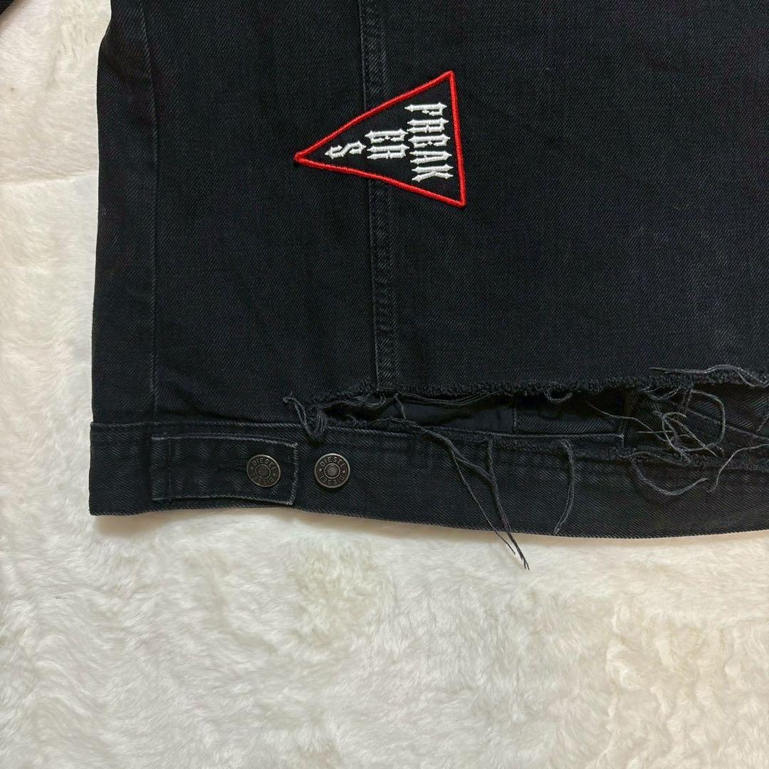 DIESEL ブラックデニムジャケット　ダメージ　ワッペン　黒　 M
