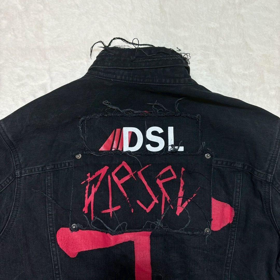 DIESEL ブラックデニムジャケット　ダメージ　ワッペン　黒　 M
