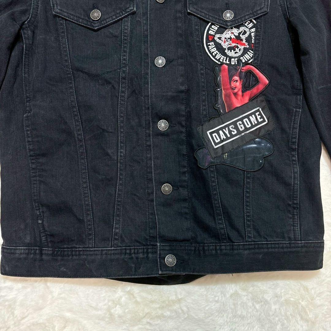 DIESEL ブラックデニムジャケット　ダメージ　ワッペン　黒　 M