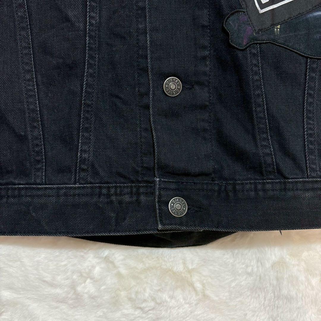 DIESEL ブラックデニムジャケット　ダメージ　ワッペン　黒　 M