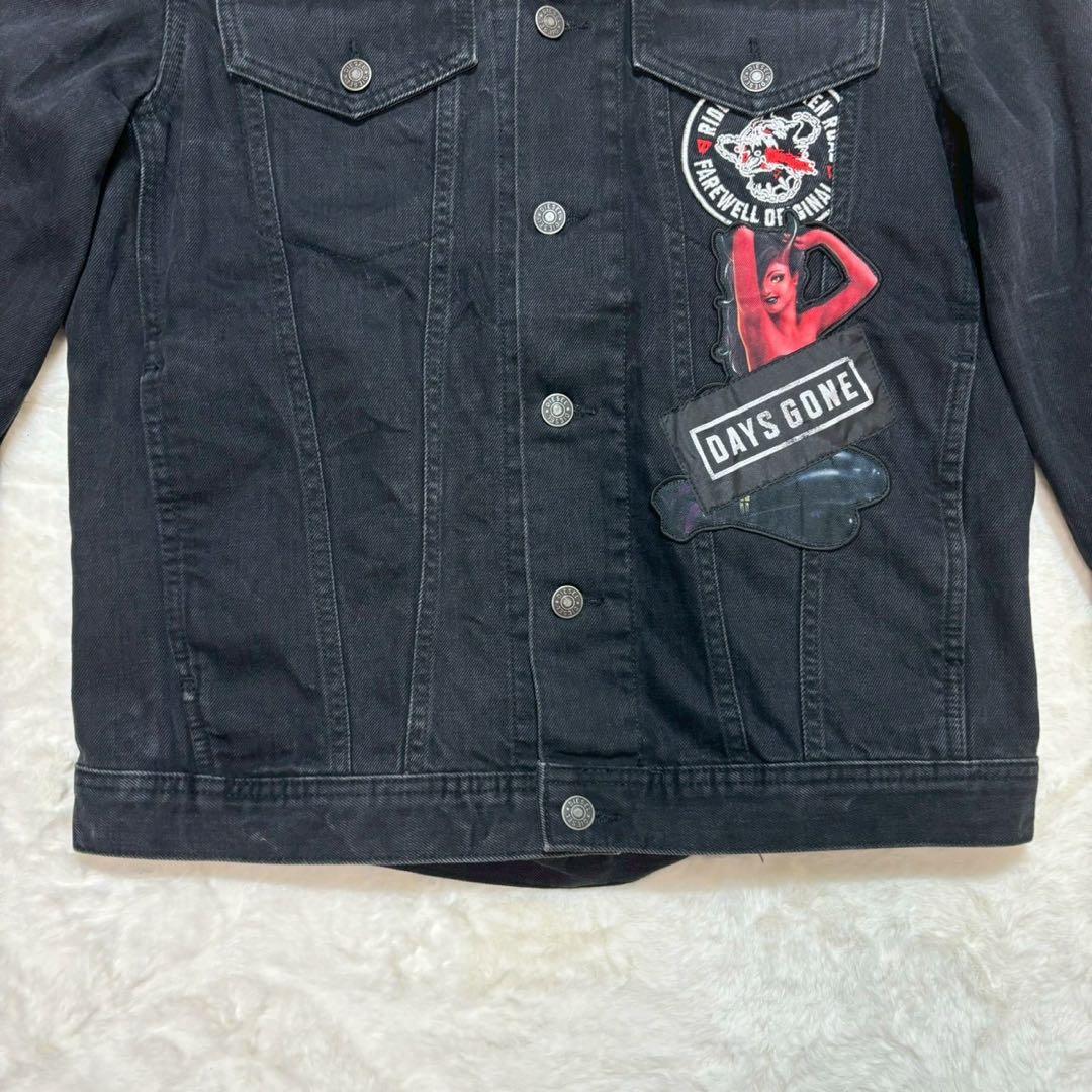 DIESEL ブラックデニムジャケット　ダメージ　ワッペン　黒　 M