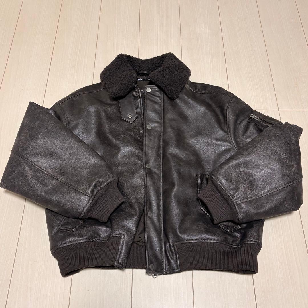 ZARA フェイクレザージャケット取り外し可能な襟付きジャケット　Mサイズ