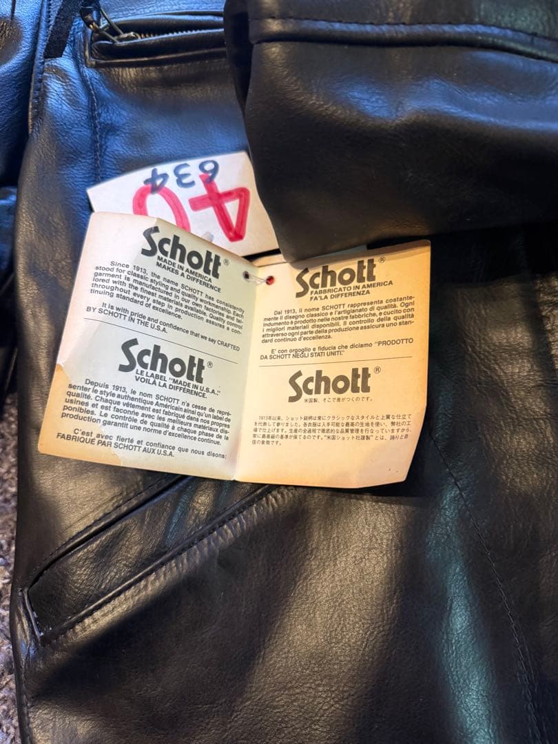 デッドストック Schott 未使用品 タグ付40レザー ジャケット品番634