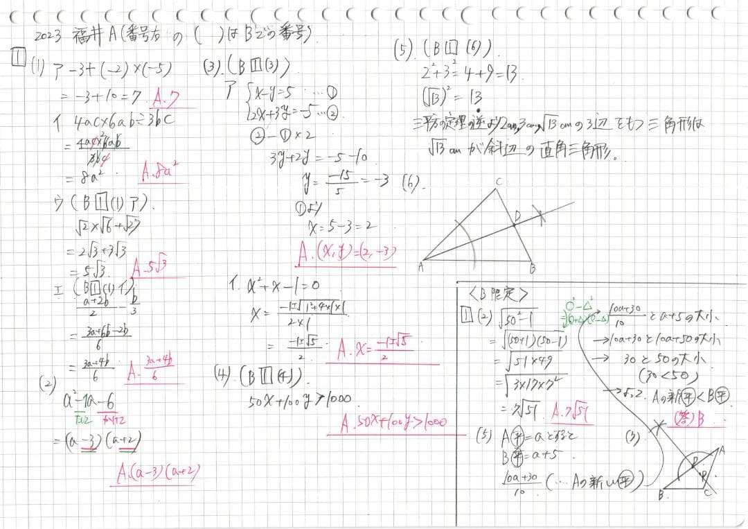 塾講師オリジナル数学解説 全問動画付 福井AB 公立高校入試2022～24過去問