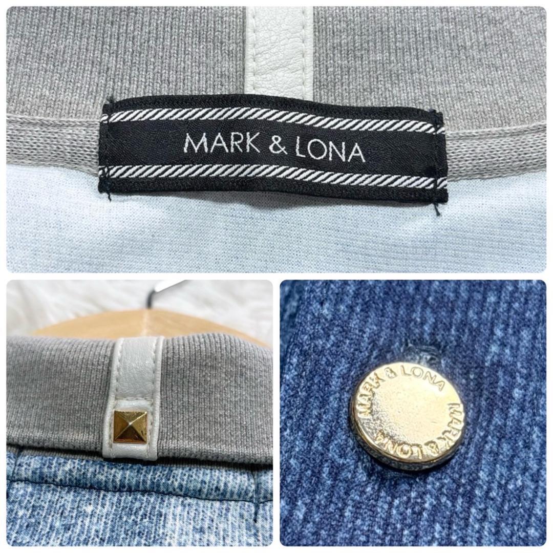 MARK&LONA　デニムブルーポロシャツ Mロゴストーン装飾　Sサイズ