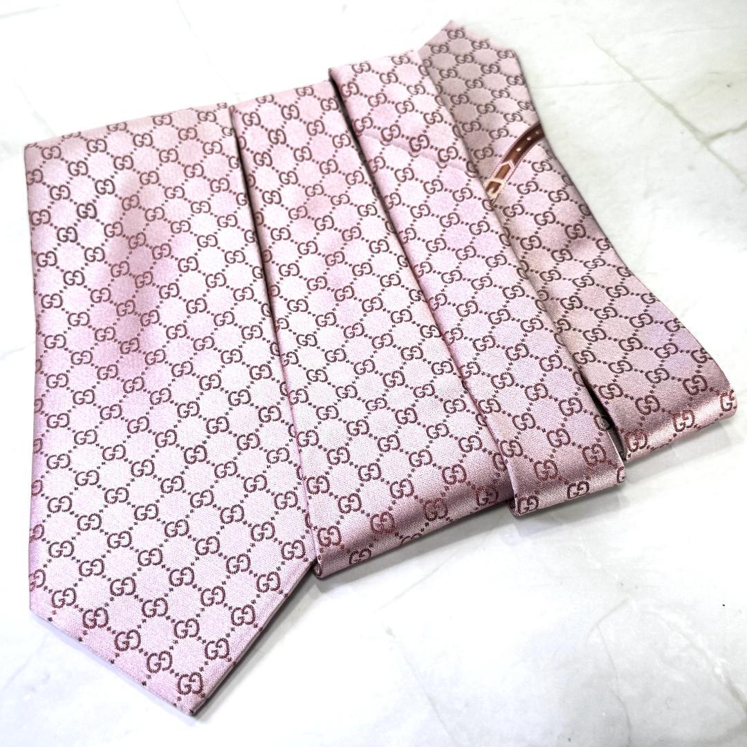 ☆即発 GUCCI GG柄 ネクタイ ピンク シルク 伊製 ウェブライン グッチ