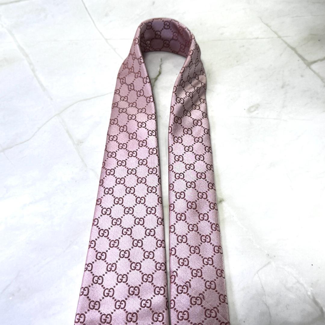☆即発 GUCCI GG柄 ネクタイ ピンク シルク 伊製 ウェブライン グッチ