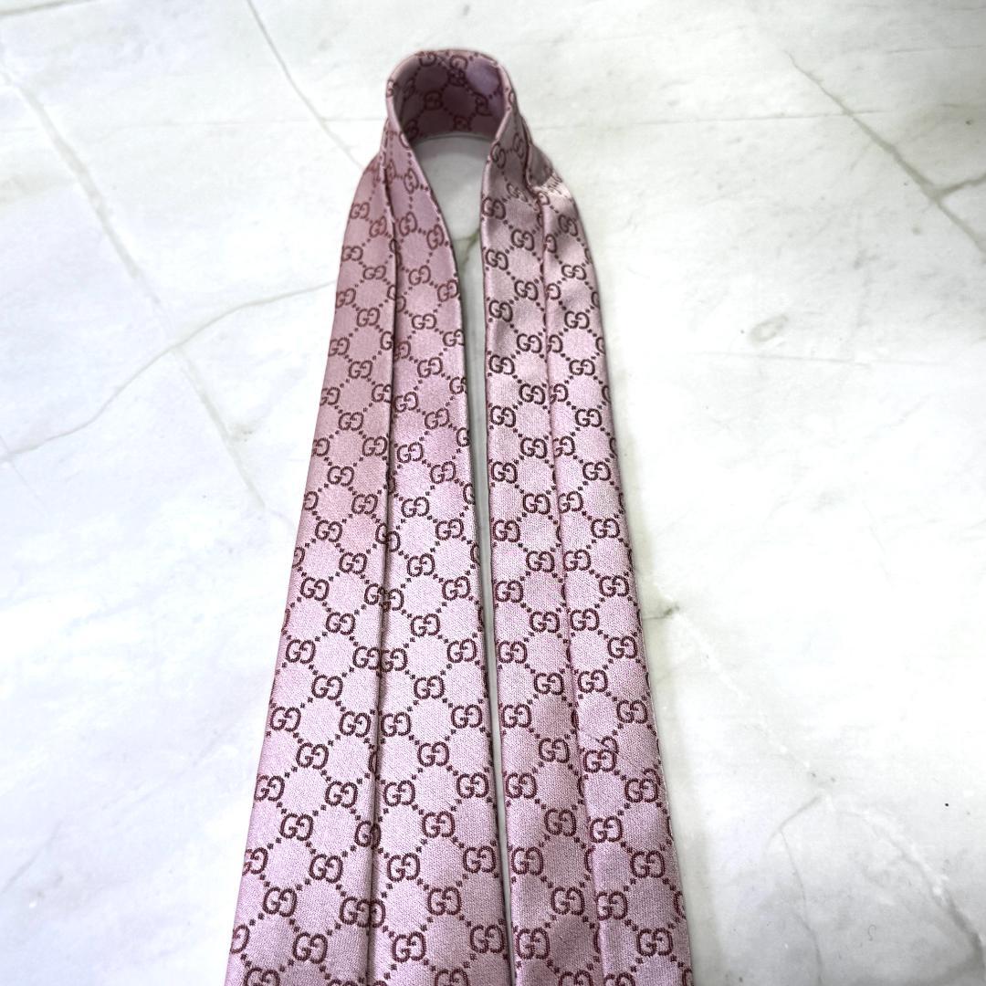 ☆即発 GUCCI GG柄 ネクタイ ピンク シルク 伊製 ウェブライン グッチ