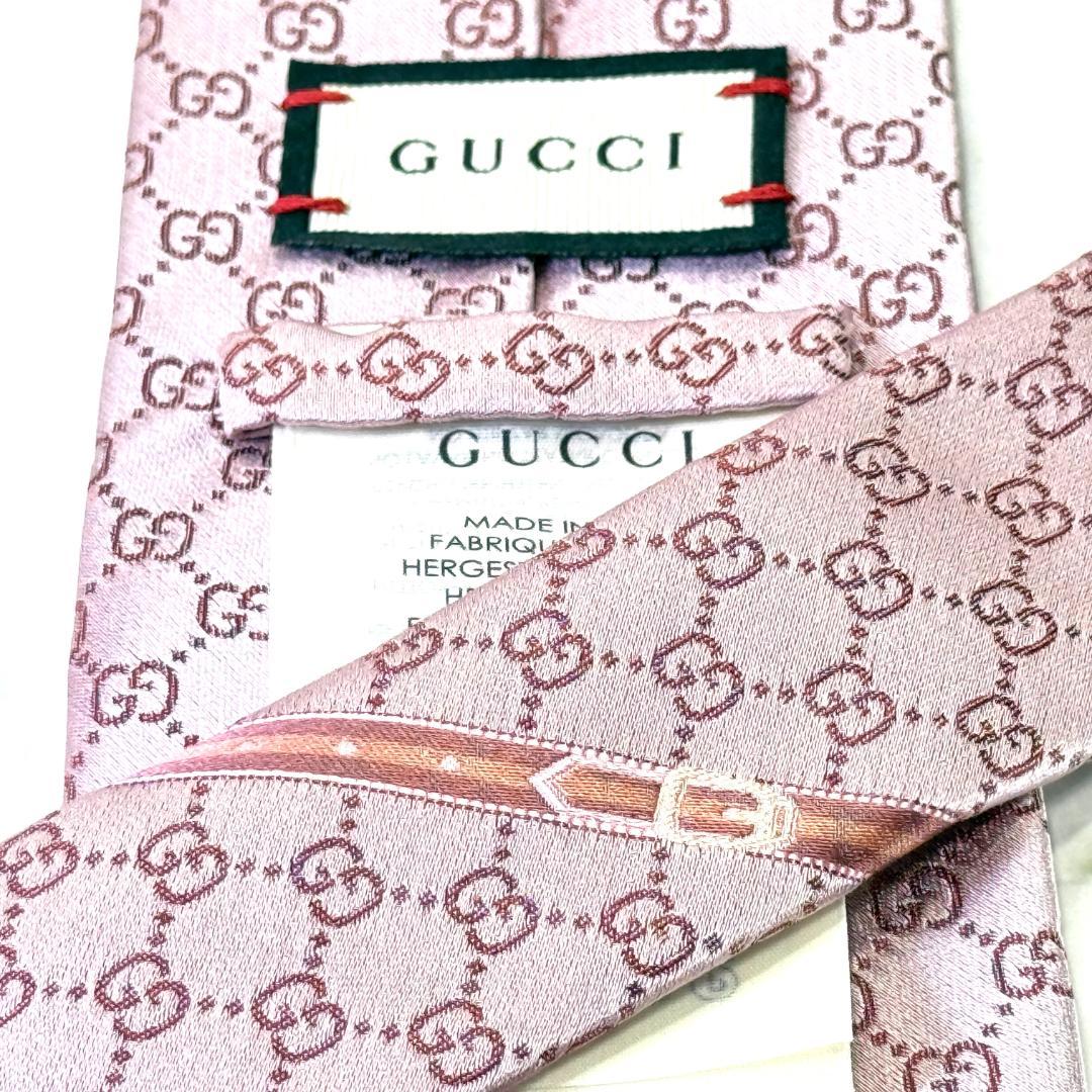☆即発 GUCCI GG柄 ネクタイ ピンク シルク 伊製 ウェブライン グッチ