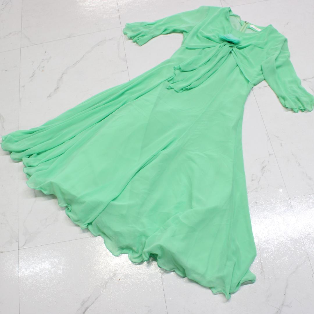 【美品 社交ダンス衣装】ワンピース ドレス U:NA 黄緑 パステル シンプル