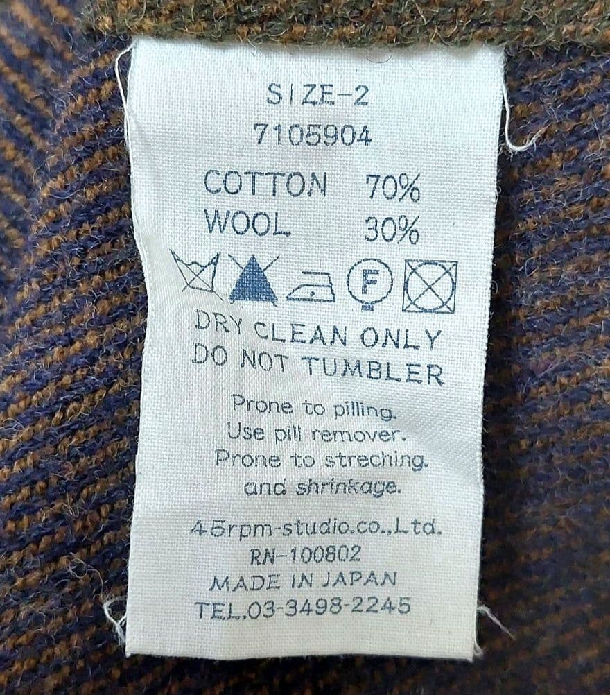 45R　ウール混チェック長袖ワンピース　M　美品✨