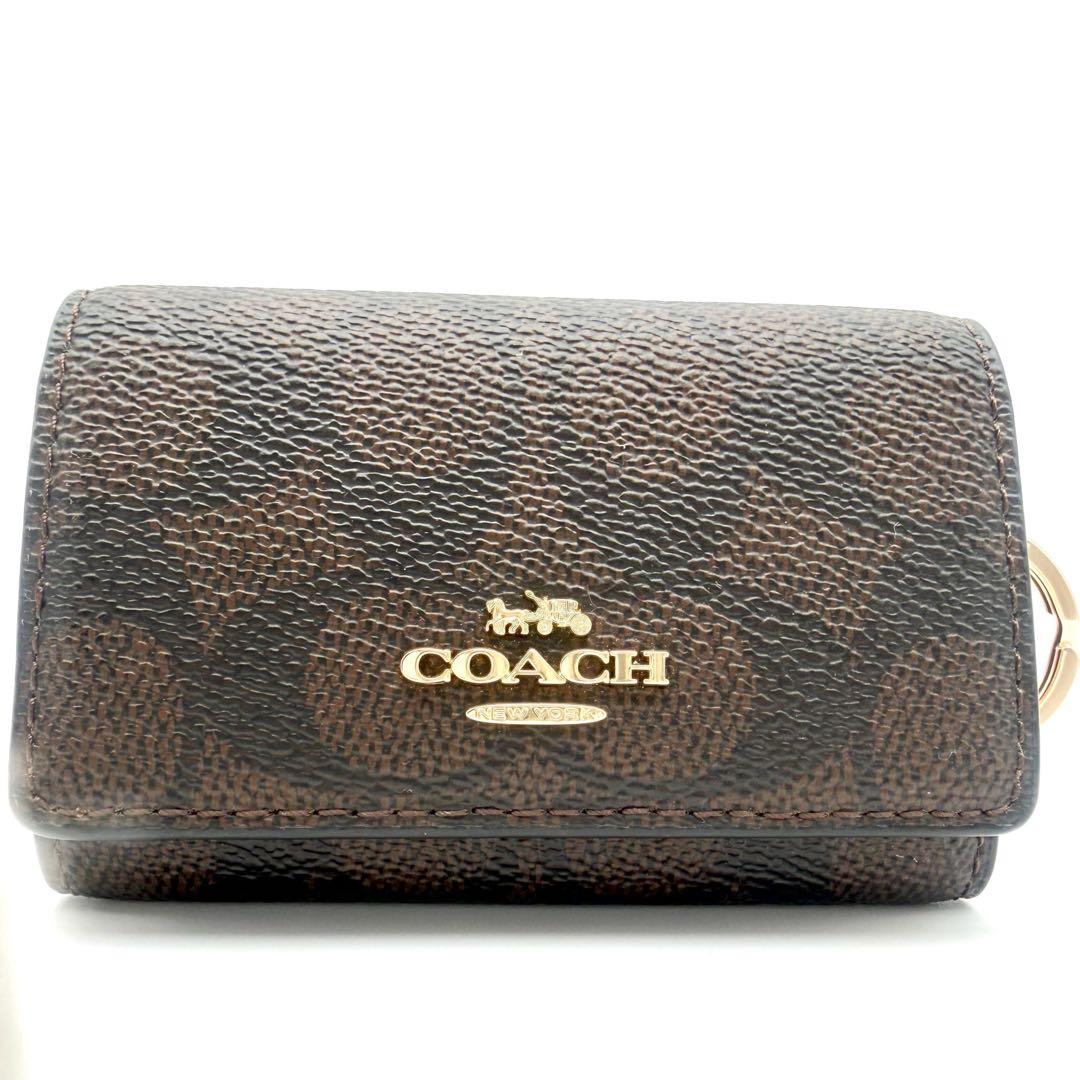 COACH　５連キーケース　ロゴ金具　総柄　馬車ロゴ　型押しロゴ　PVC　レザー