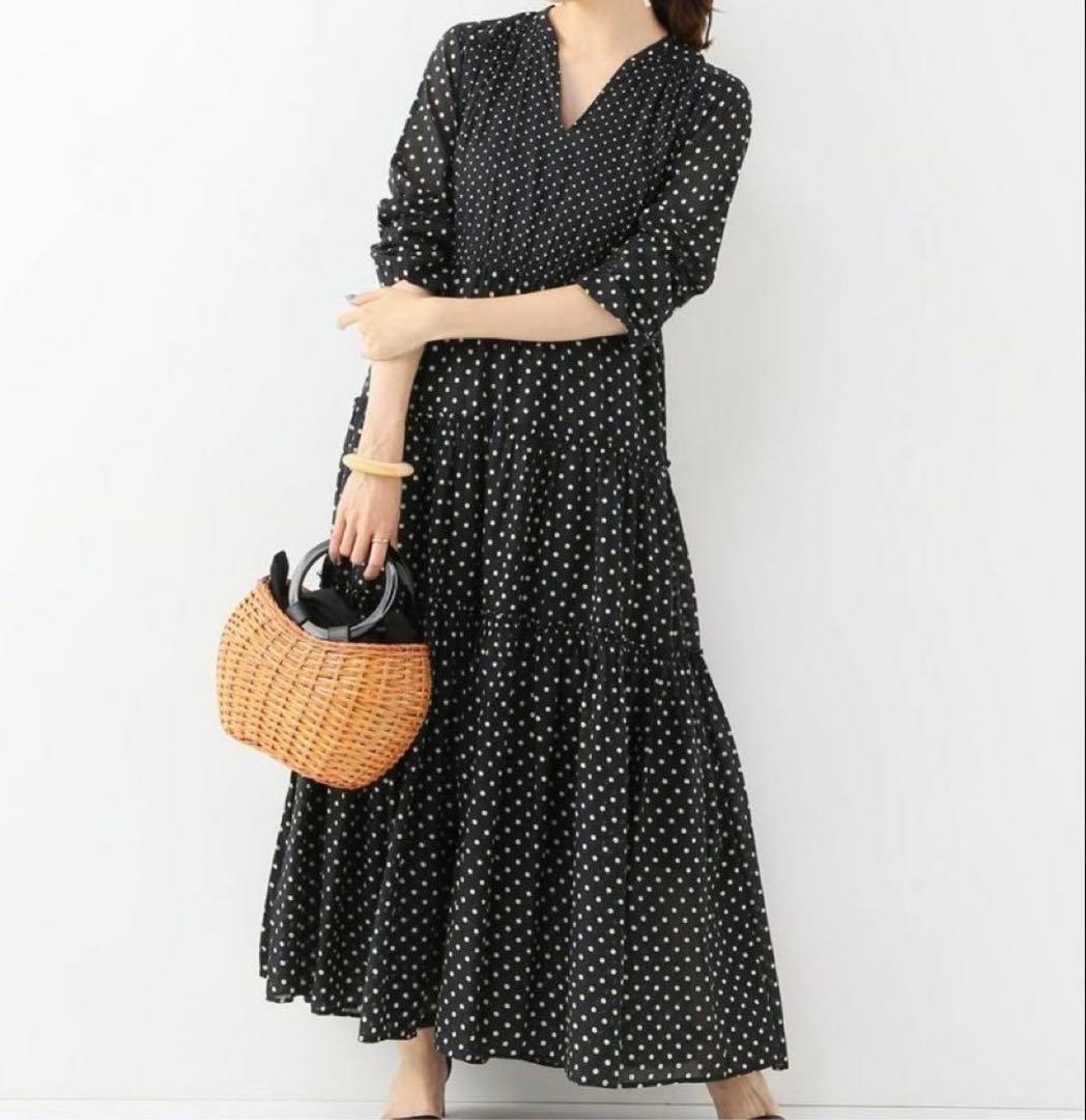 極美品✨ヌキテパ　ドット ティアードワンピース　ギャザー　IENA別注　コットン