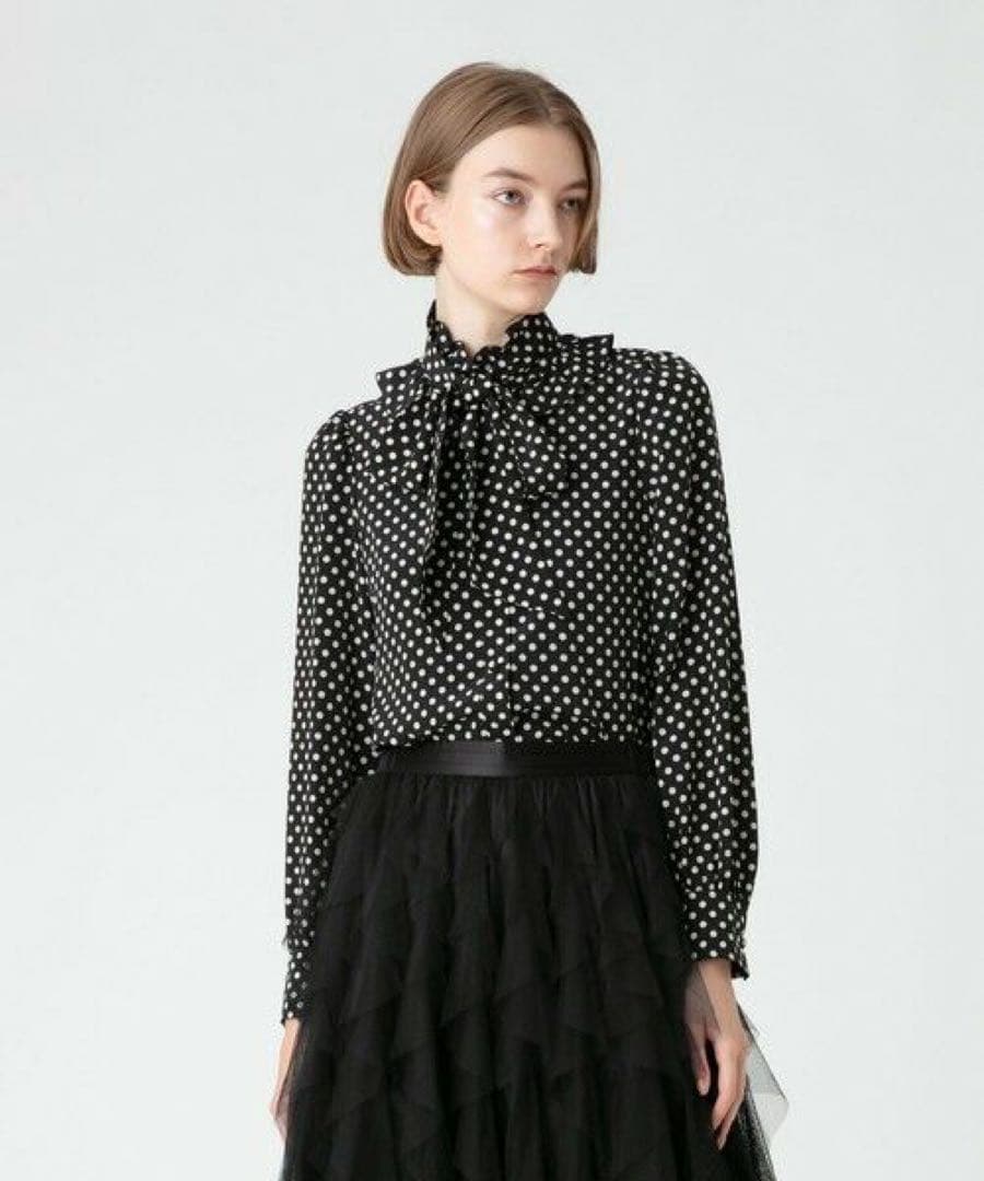 LOULOU WILLOUGHBY ドットブラウス　ボウタイブラウス 黒