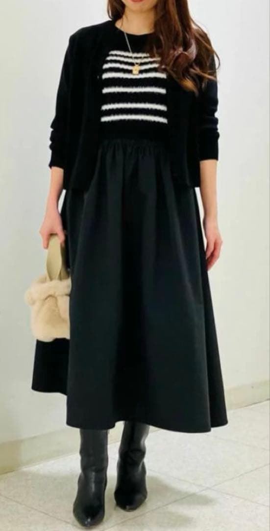 美品【ANAYI】フェザーボーダードッキングワンピース