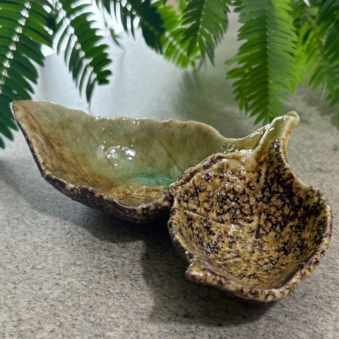 美濃焼　葉っぱの小鉢　4個セット　二口小鉢　薬味皿　小皿　食器　作家　茶緑　3a