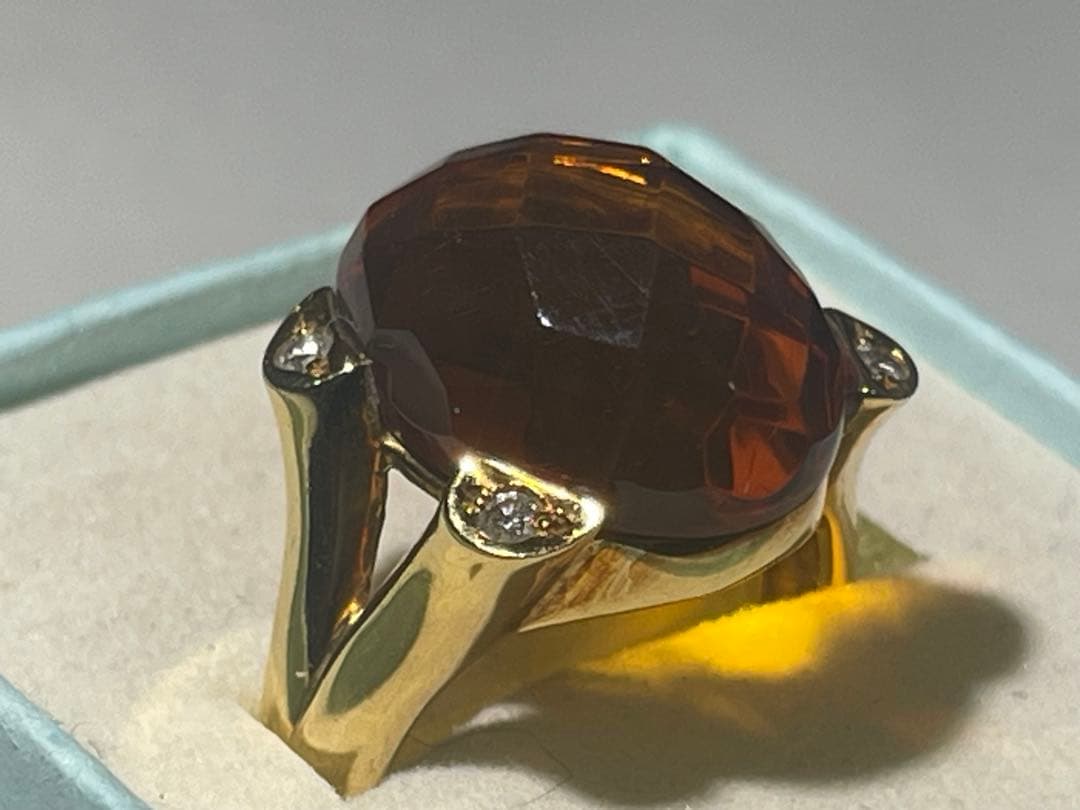 K18 ガーネット（オレンジ系） ダイヤ0.08ct リング 6.1g 13号