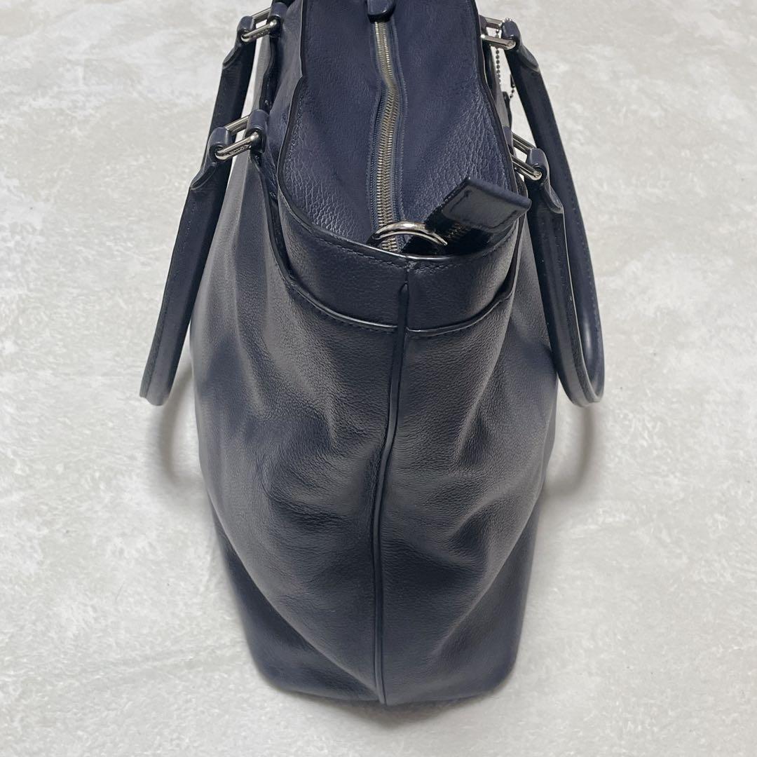 COACH ベケット トートバッグ　ネイビー　A4収納　2way 牛革