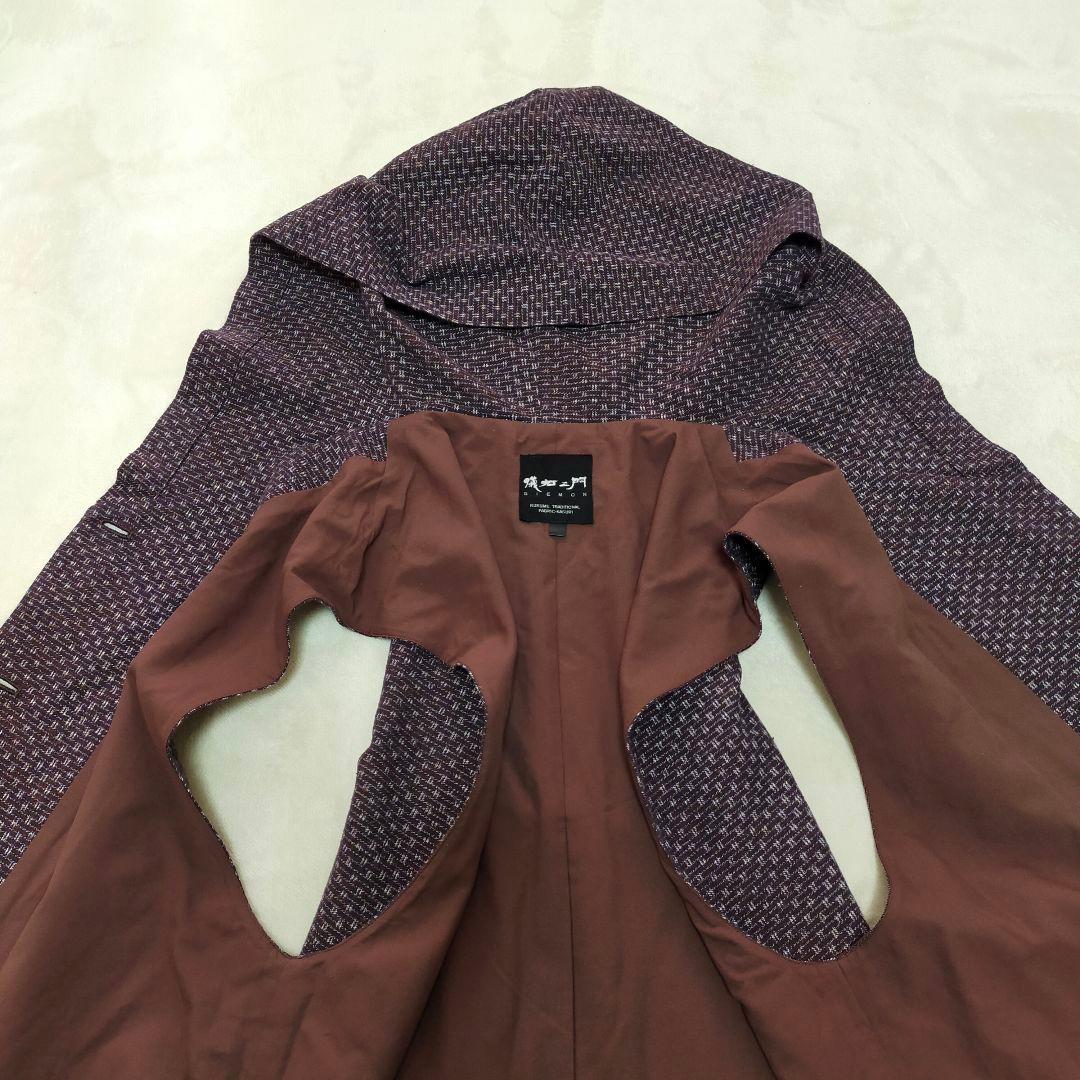 美品　儀右ヱ門　久留米絣　パッチワーク　フーデッドロングベスト