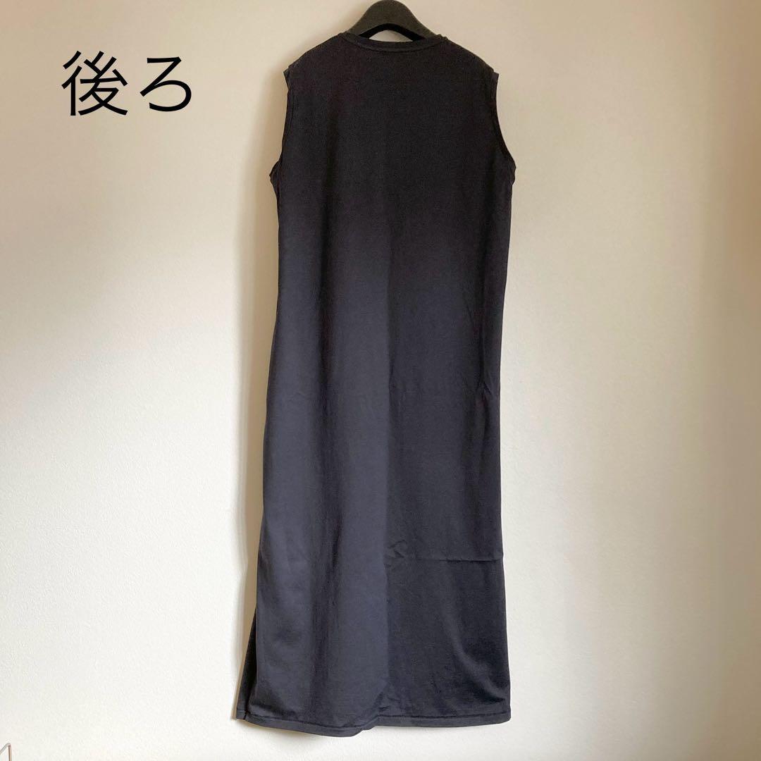 【くつした様】現行タグ ATON スビンノースリーブドレス 紺 ロングワンピース