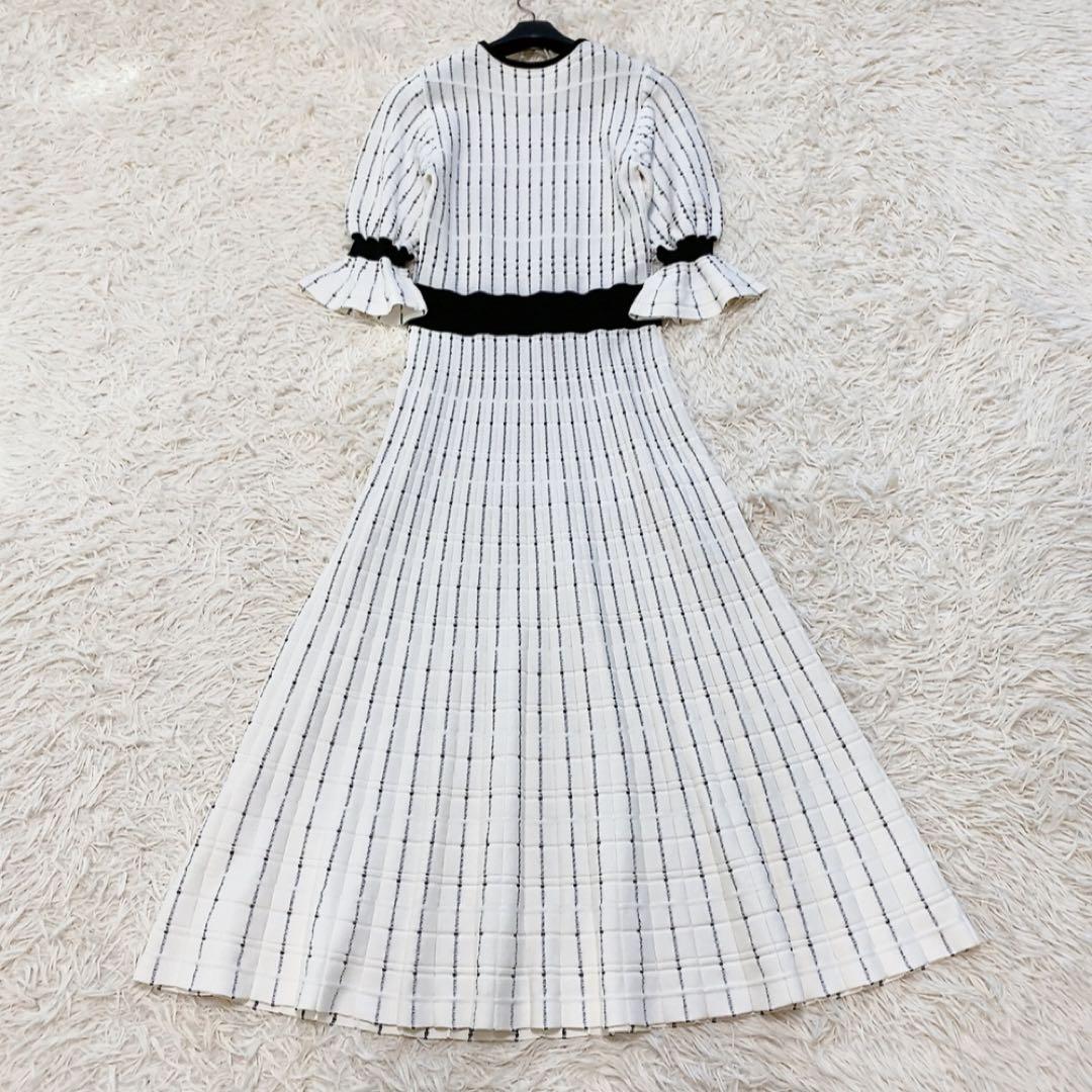 【美品】グレースコンチネンタル バイカラーフレアニットワンピース ロング 人気