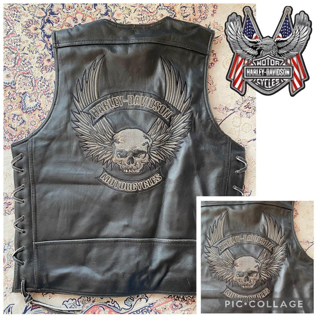 訳あり新品未使用Harley-Davidson レザーベスト スカルデザイン